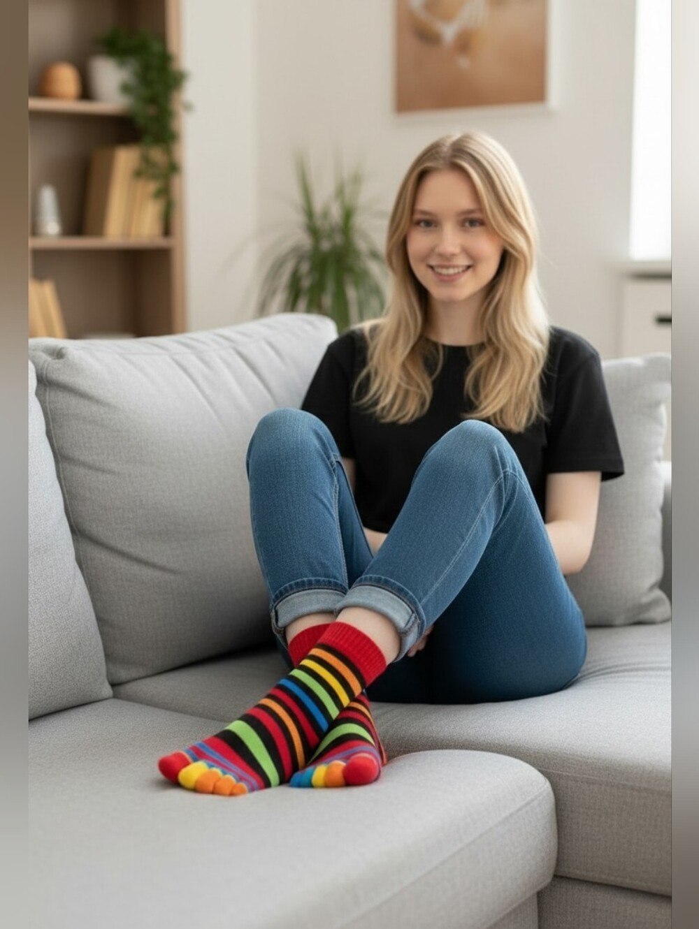 Colorful Striped Toe Socks - Rainbow Multi